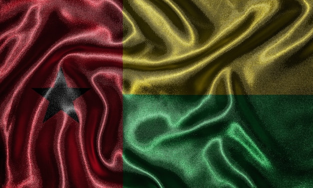 Guinea-Bissau flag - Fabric flag of Guinea-Bissau country, Background of waving flag.