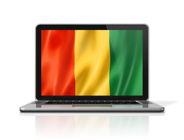 Guinea flag on laptop screen isolated on white. 3D illustration render.