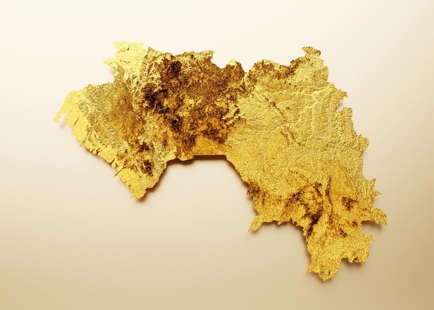 Guinea Map Golden metal Color Height map on white Background 3d illustration