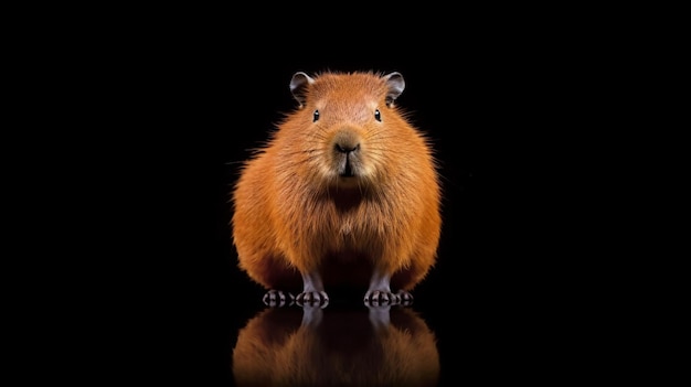 A guinea pig on a black background