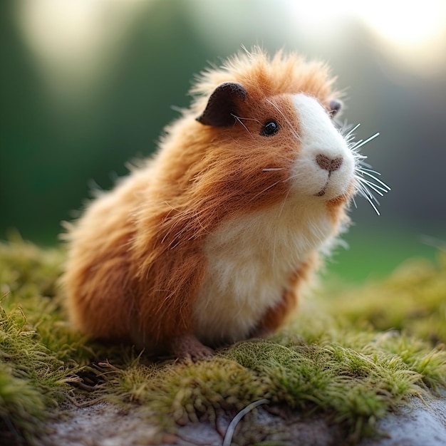 a guinea pig is sitting on a log in the grass