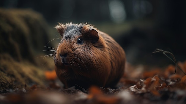 A guinea pig in the leaves