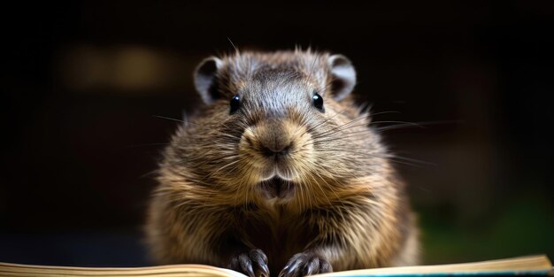 A guinea pig sits on a book