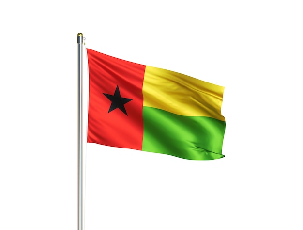 Национальный флаг Гвинеи-Бисау развевается на изолированном белом фоне Флаг Гвинеи-Бисау 3D иллюстрация
