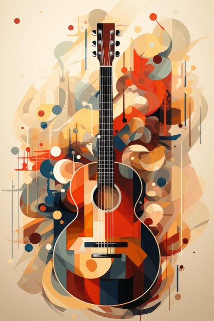 사진 음악 그래픽 광고를 위한 기타 어쿠스틱 일러스트레이션 generative ai 기술로 만들어졌습니다.