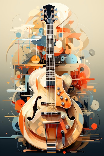 Guitar acoustic illustration for music graphic advertising Created with Generative AI technology