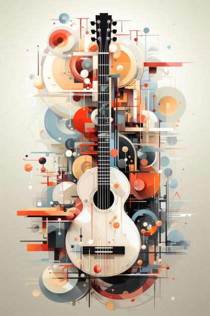 音楽グラフィック広告のためのギターアコースティックイラストレーション ジェネレーティブAI技術で作成
