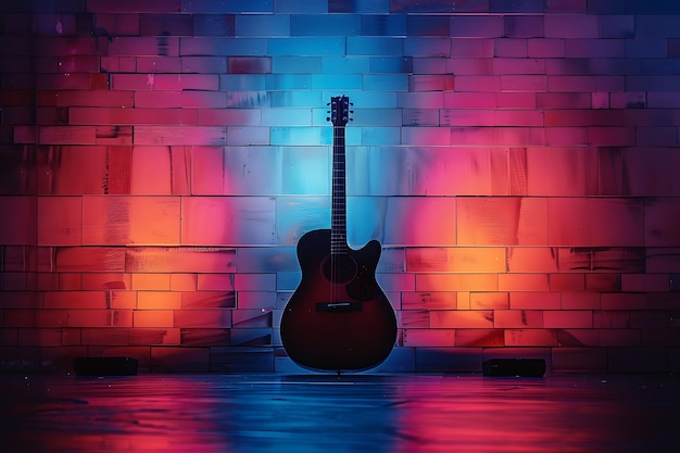 Guitar as Silhouette Musical Notes Shadow Cast on Wall Dynam Creative Photo Of Elegant Background