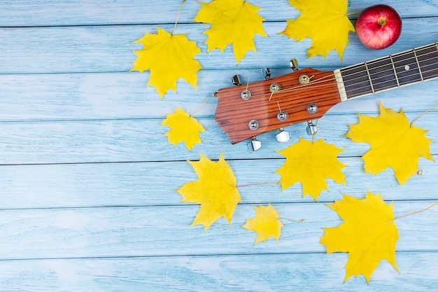 Guitar and autumn leaves maple