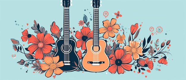 Guitar flat Music Festival Illustration Design for Party and Event Ai Generated