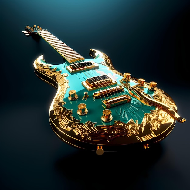 Photo guitar in gold and cyan colors