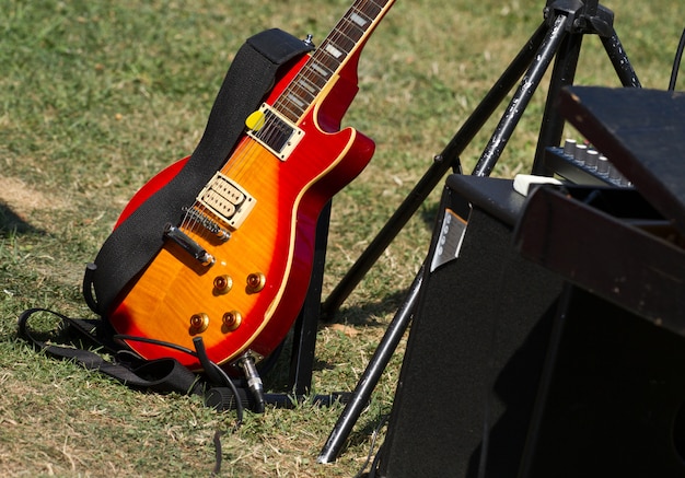 Guitar in the green grass