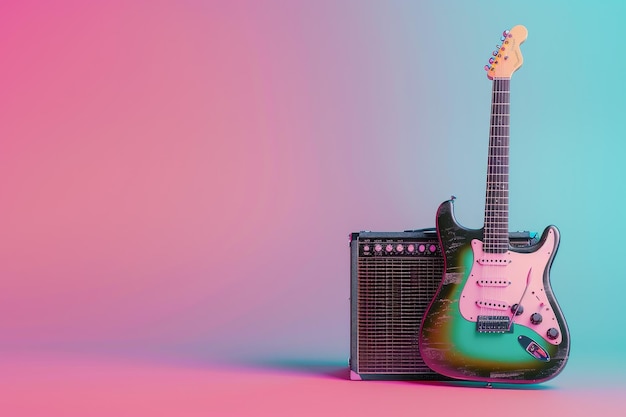 Photo guitar is on a colorful background with a colorful guitar case