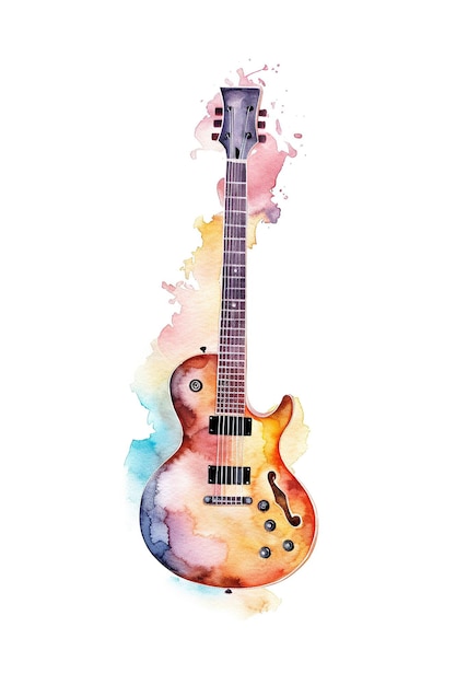 Guitar music watercolor clipart cute isolated on white background with Generative AI
