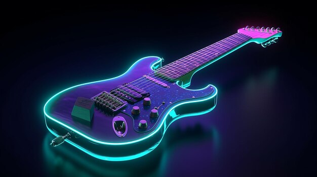 Guitar neon light real music budweiser wall illustration picture AI generated art