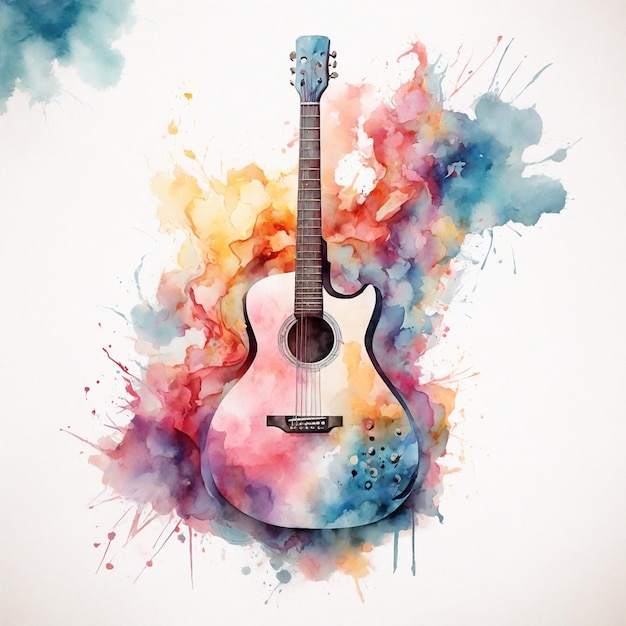 写真 抽象的な水彩の背景のギター デジタルイラスト画