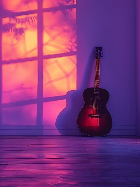 Foto ombra di chitarra sulla parete ritmica e melodica con una vibrazione foto creativa di sfondo elegante