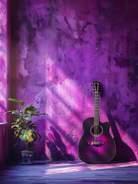 Photo guitar shadow cast on wall rhythmic and melodic with a vibra creative photo of elegant background