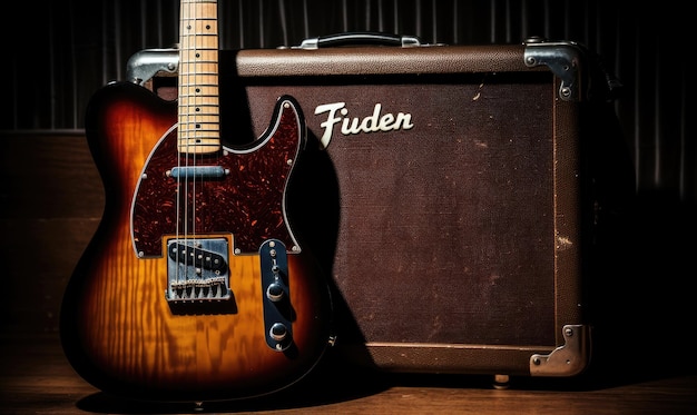 A guitar and amp sitting on a table