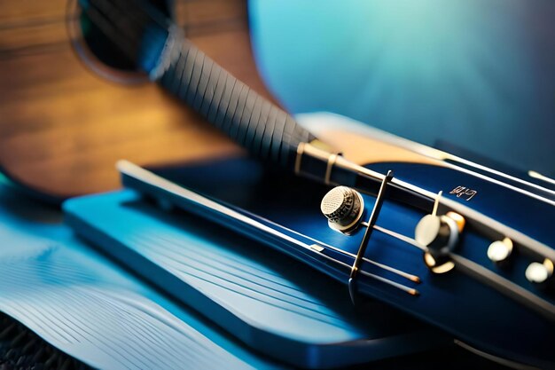 A guitar with a blue background and a blue background.