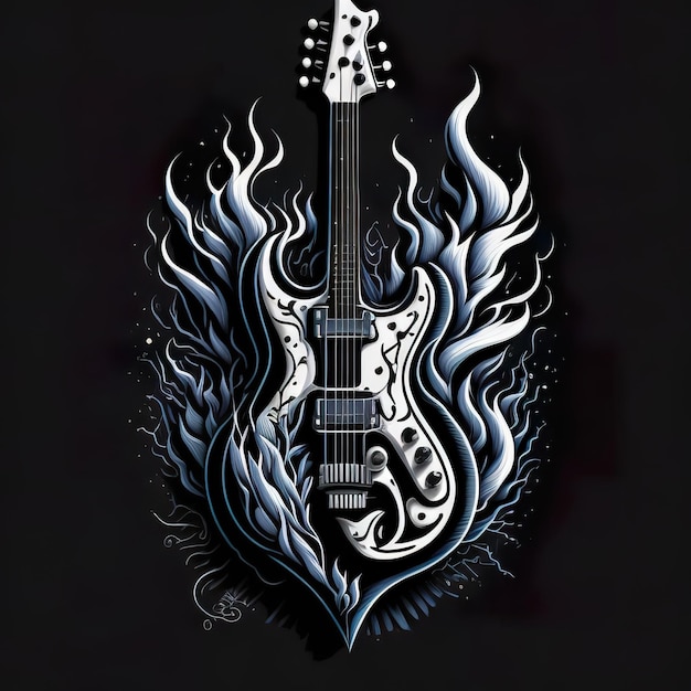 Photo a guitar with a blue flame design on it