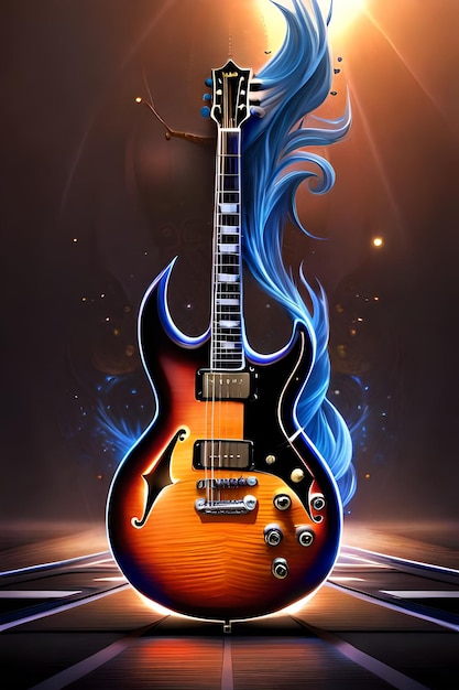 Photo a guitar with a blue flame on it