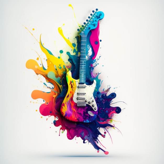 Guitar with colorful paint splatters on it Generative AI