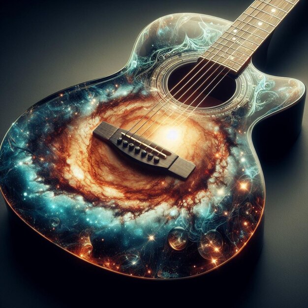 a guitar with a drawing of the universe