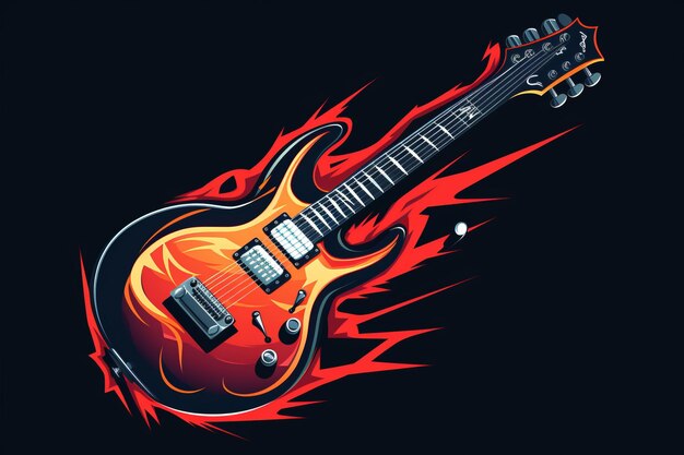 Guitar With Flame Design Blazing Tones