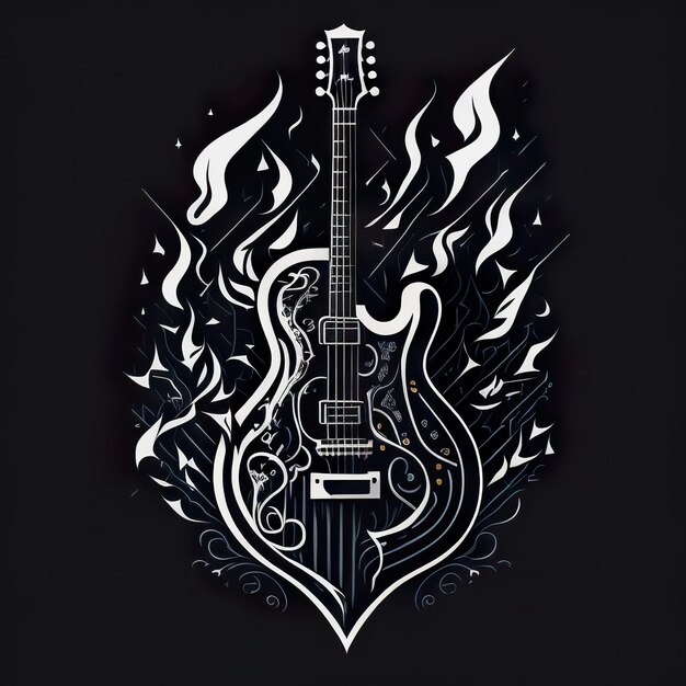 Photo a guitar with a flame on it is on a black background.