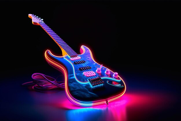 Guitar with neon effect Live music concert Acoustic guitar Music instrument