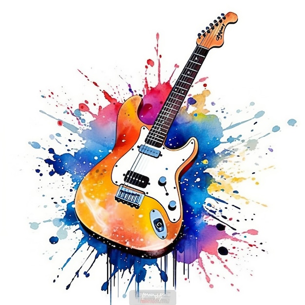 A guitar with a splash of paint on it generative ai image