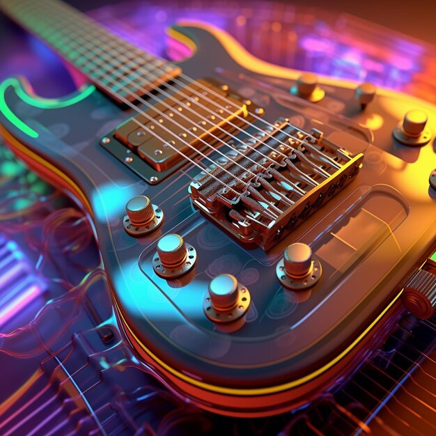 Guitar with vibrant lighting