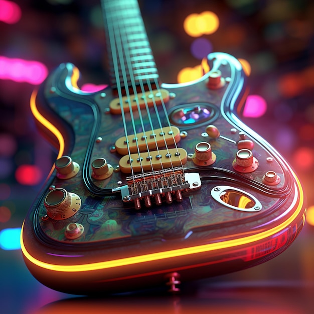 Guitar with vibrant lighting