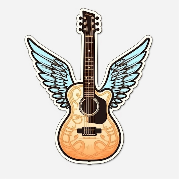 guitar with wings sticker on white background generative ai