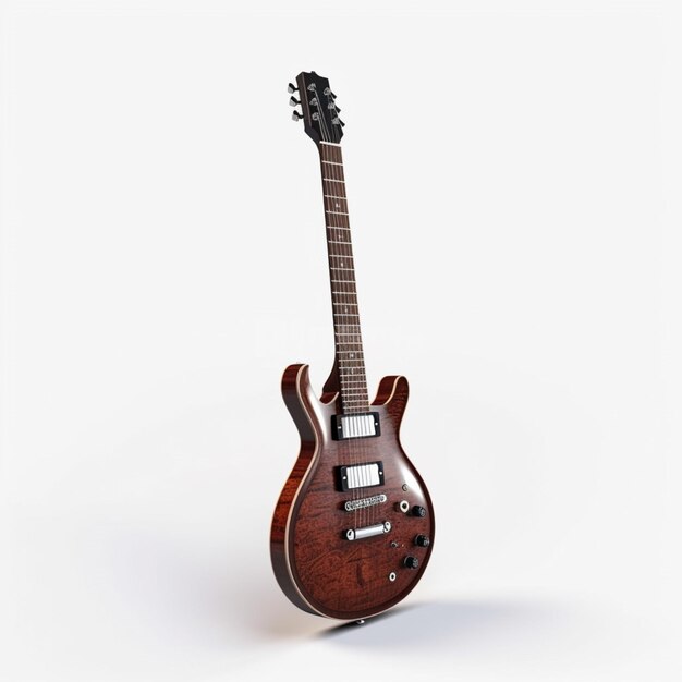 A guitar with a wooden body and a black top.