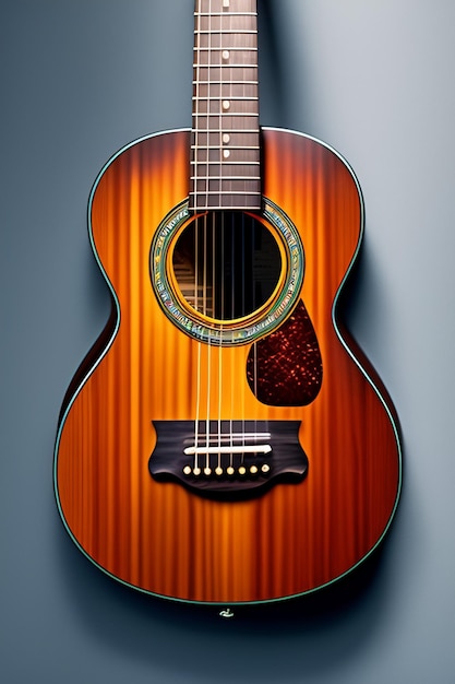 A guitar with the word guitar on the front