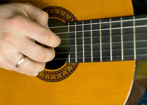 Guitarist Hand Playing Acoustic Guitar