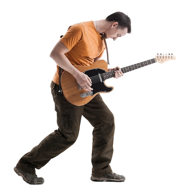 Guitarist isolated on white