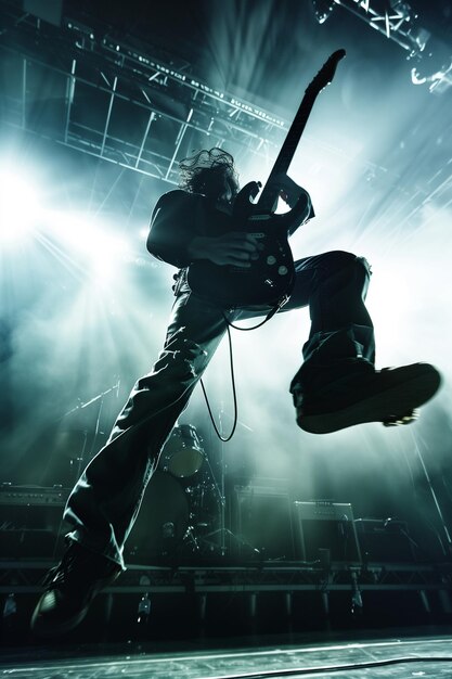 Guitarist jumping on a stage