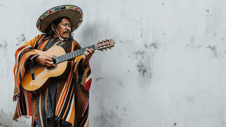 Photo the guitarist in mexican threads