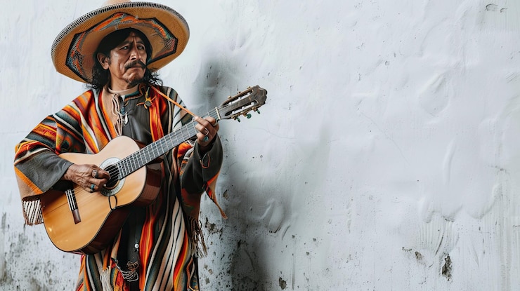 Photo the guitarist in mexican threads