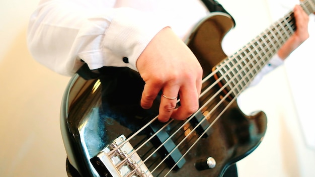 Guitarist playing guitar close up shot