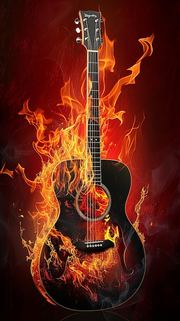 Photo guitars tools music art objects with fire