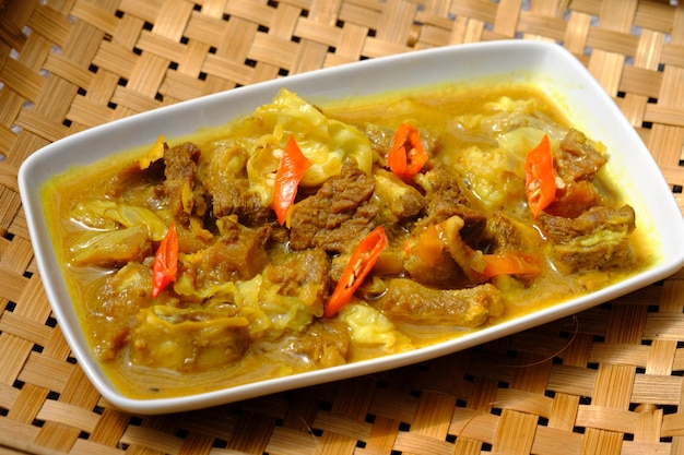 Gulai. gulai is made from coconut milk, mutton, beef, or chicken, chili, and spices. curry.