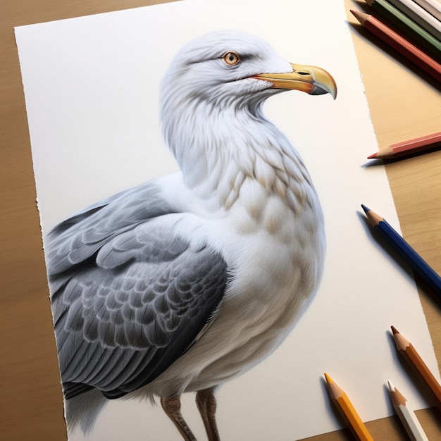 Photo gull bird pencil art ai generative art
