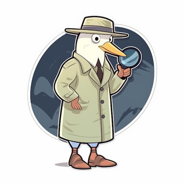 Photo gull detective sticker in cartoon style