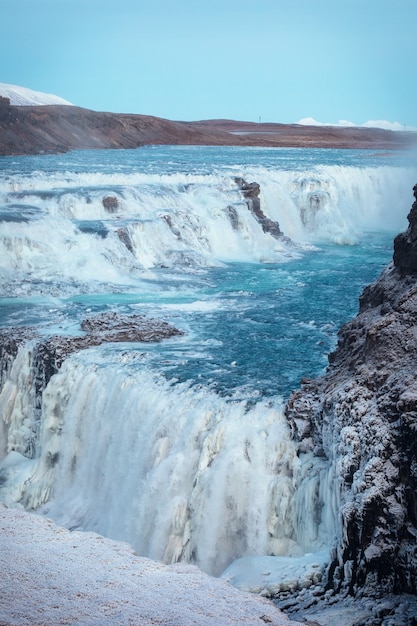 추운 계절, 아이슬란드 동안 Gullfoss 폭포