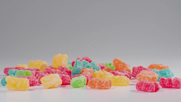 Gummy bear candies falls in slow motion