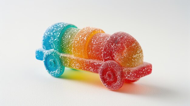 Gummy candy designed to resemble a desk train with three colors elastic consistency